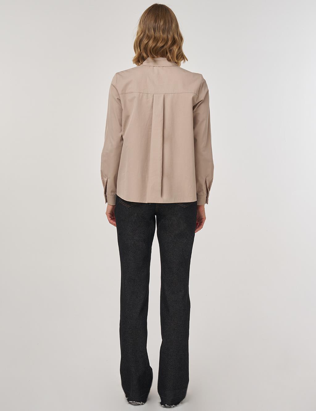 100% Cotton Blouse with Collar in Mink