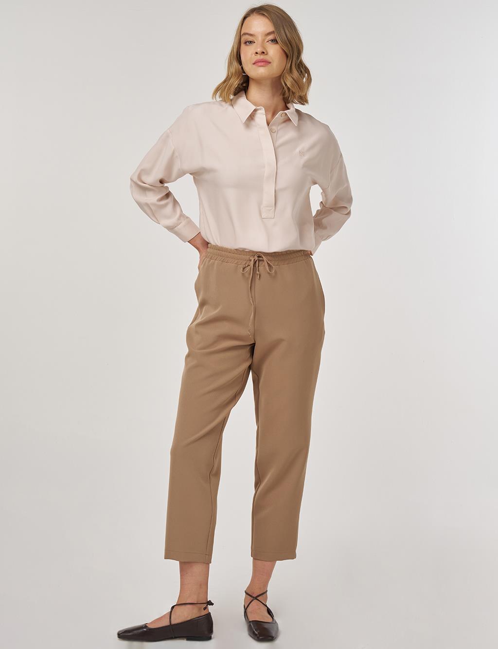 Beli Lastikli Rahat Kesim Pantolon Koyu Vizon 