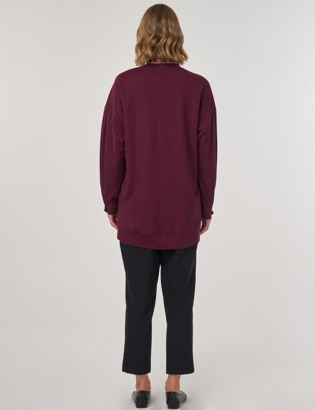 Omzu Bağcıklı Sweatshirt Koyu Bordo