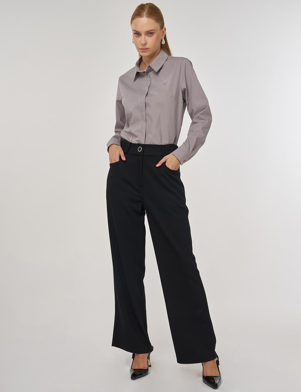 Button Detailed Pants in Black