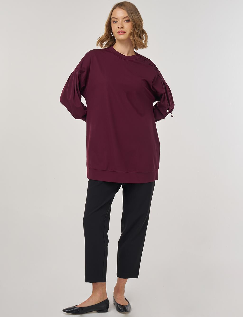 Omzu Bağcıklı Sweatshirt Koyu Bordo