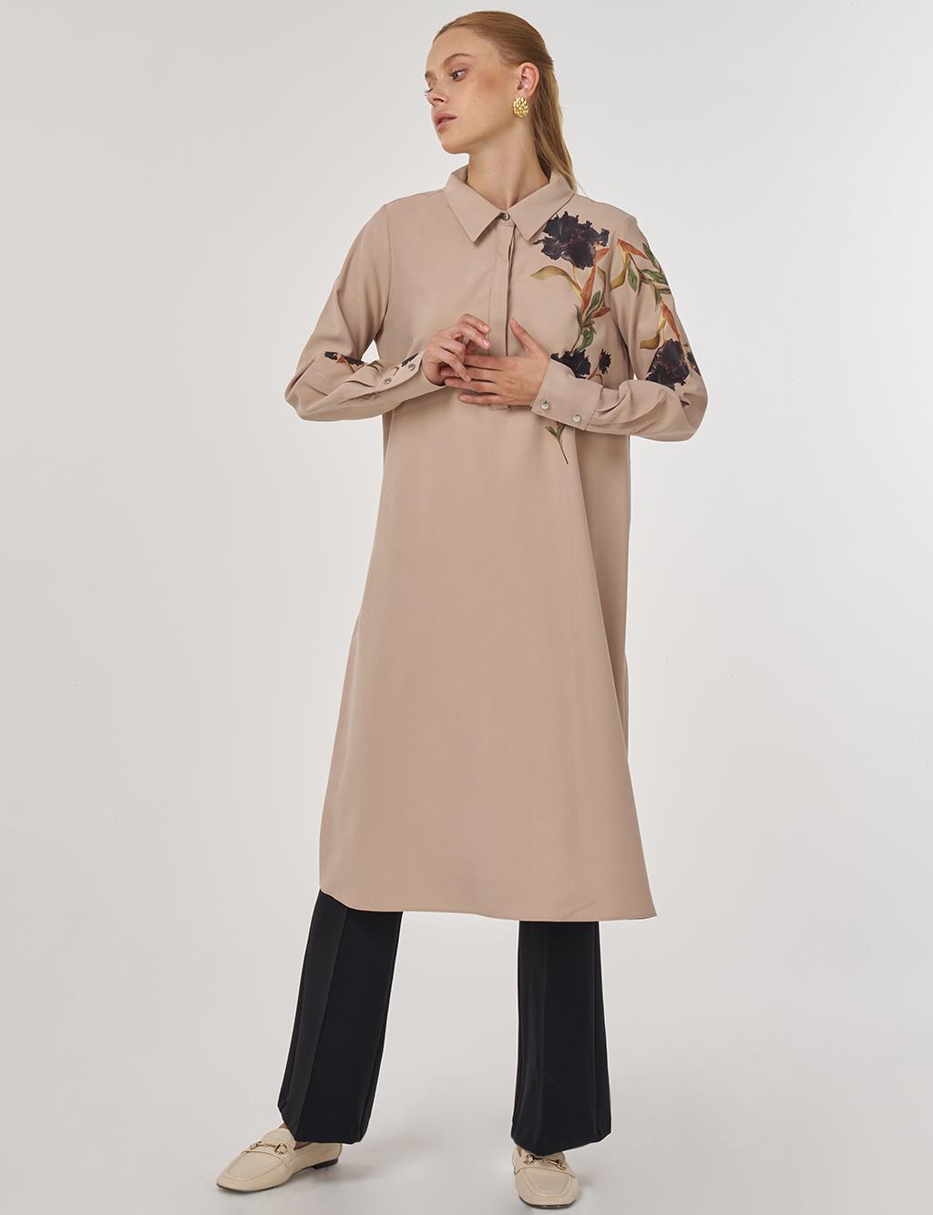 Floral Print Rayon Tunic in Mink