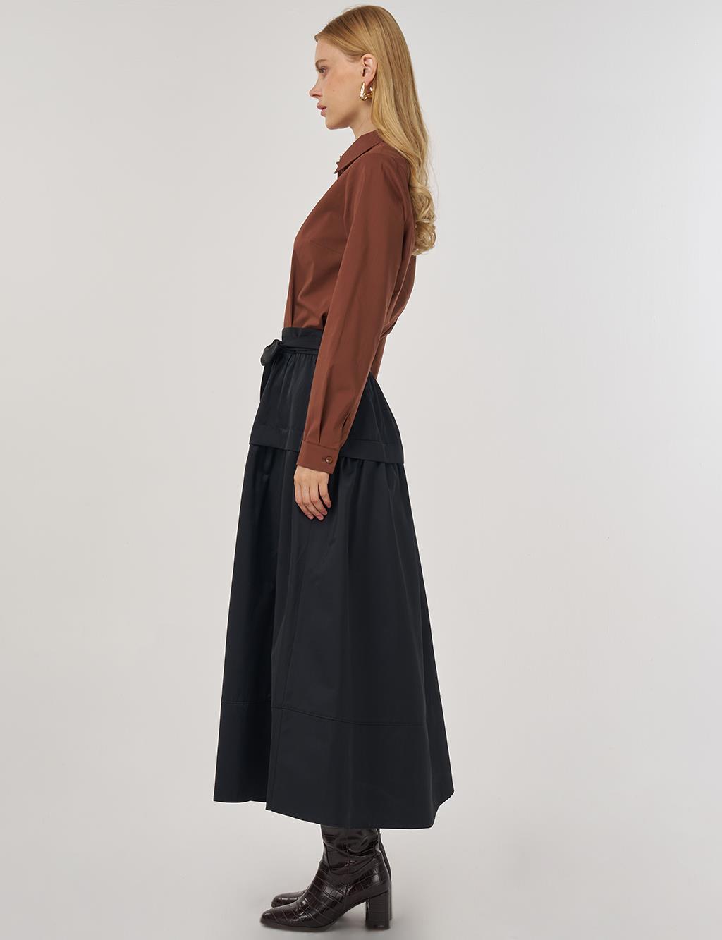 Belted A-Line Skirt in Black
