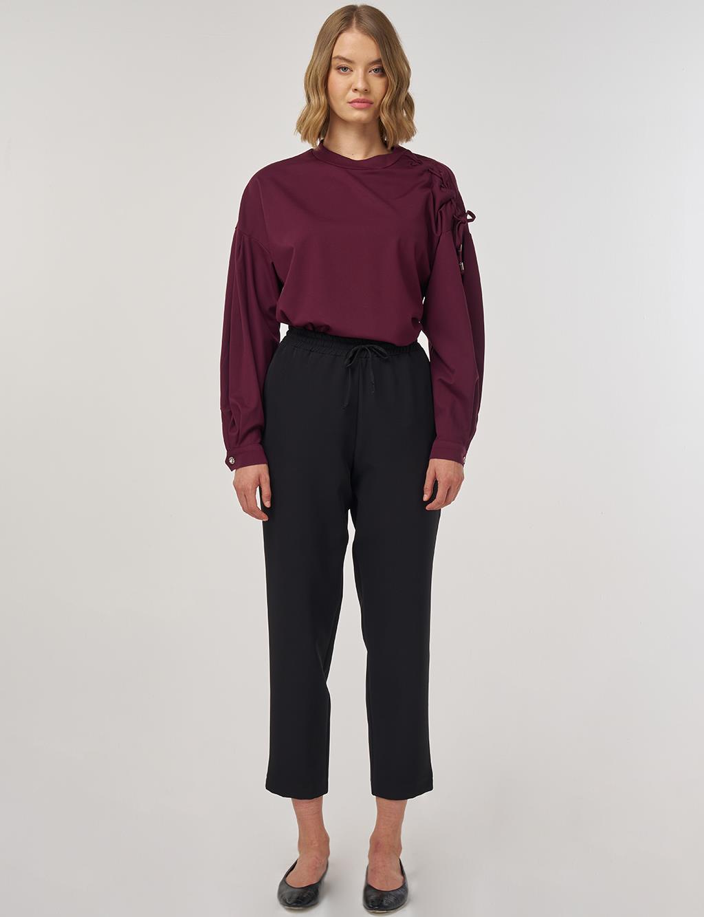 Relaxed Elastic Waist Trousers in Black
