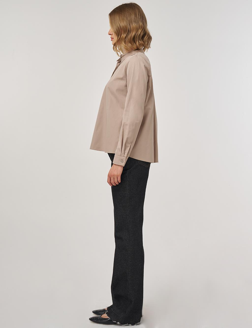 100% Cotton Blouse with Collar in Mink