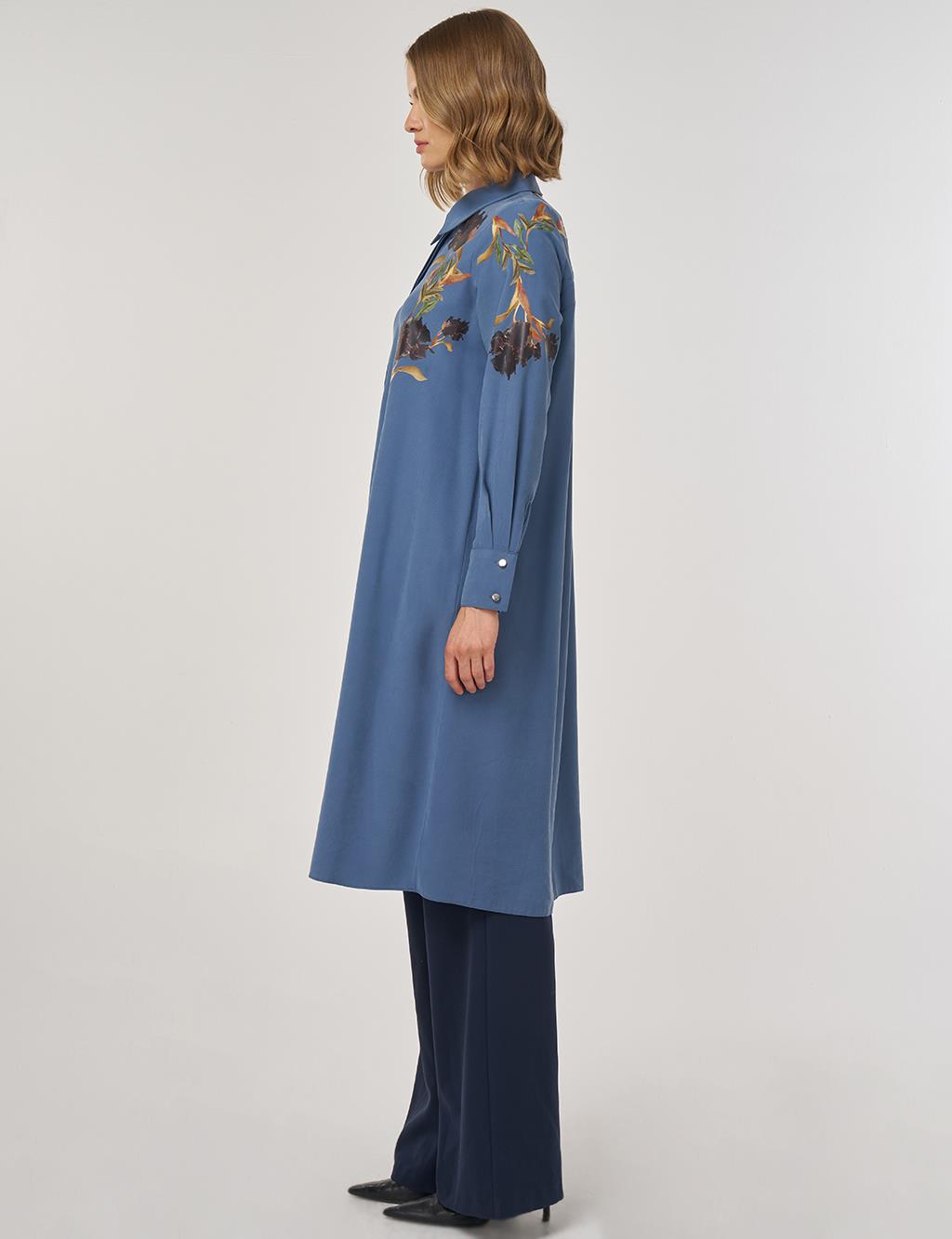 Floral Baskılı Rayon Tunik İndigo 