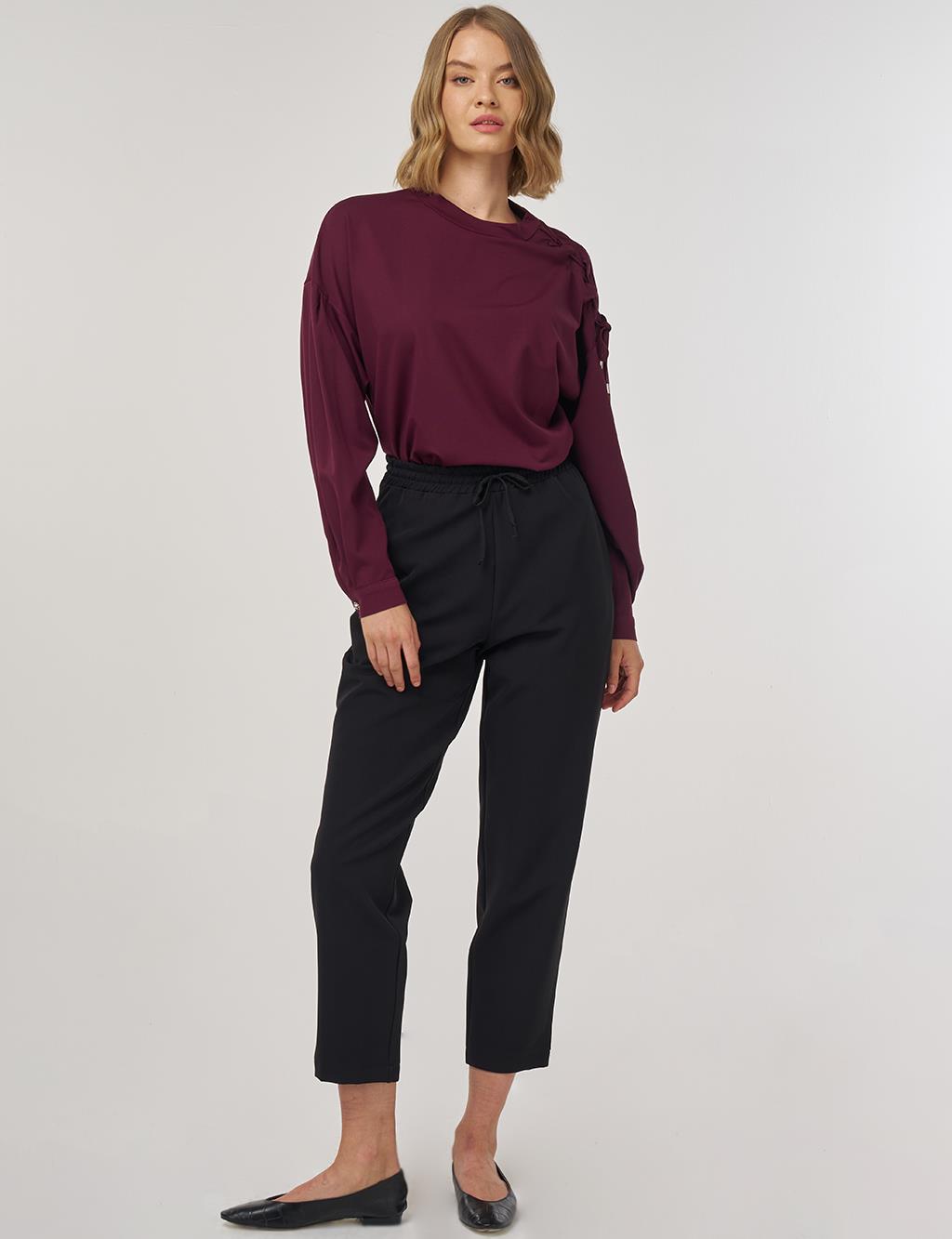Relaxed Elastic Waist Trousers in Black