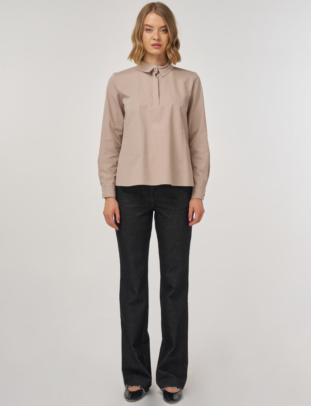 100% Cotton Blouse with Collar in Mink