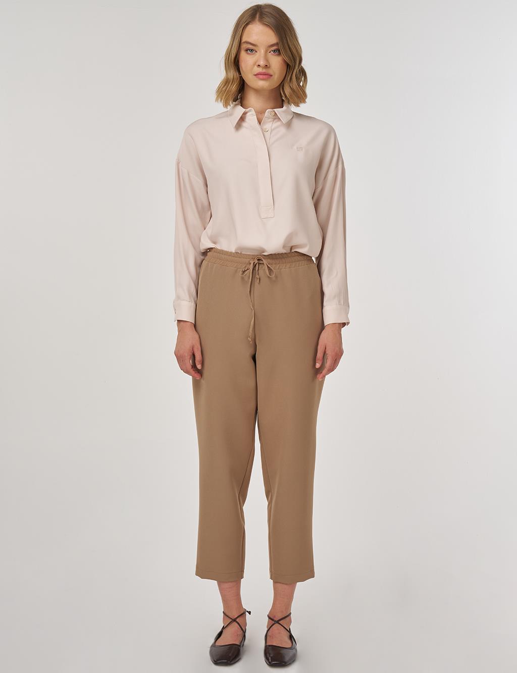 Beli Lastikli Rahat Kesim Pantolon Koyu Vizon 