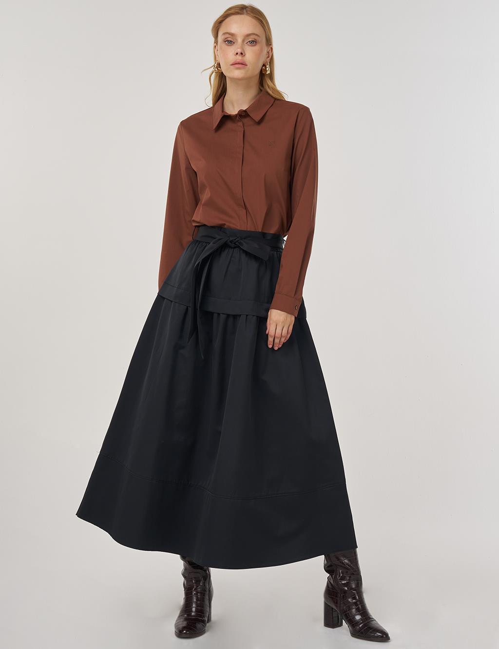 Belted A-Line Skirt in Black
