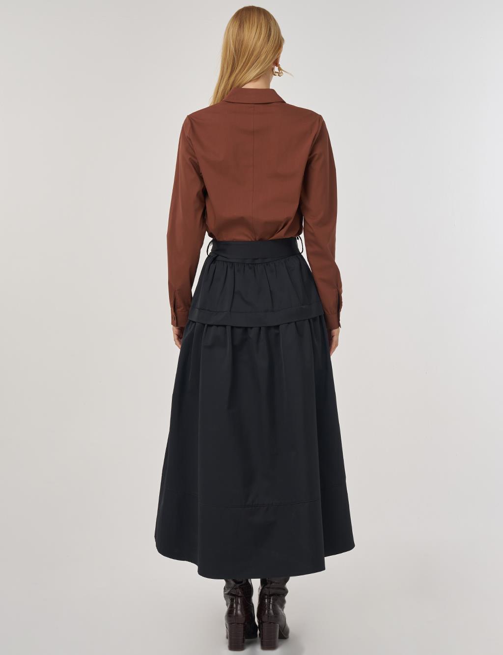 Belted A-Line Skirt in Black