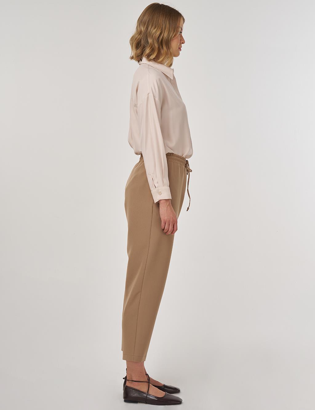 Beli Lastikli Rahat Kesim Pantolon Koyu Vizon 