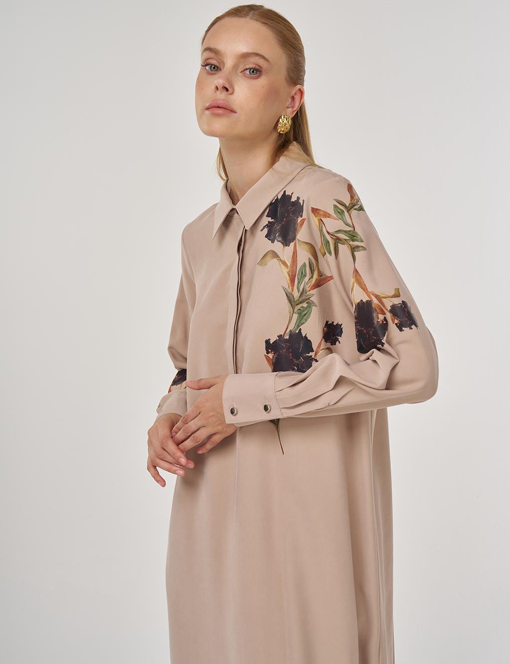 Floral Print Rayon Tunic in Mink