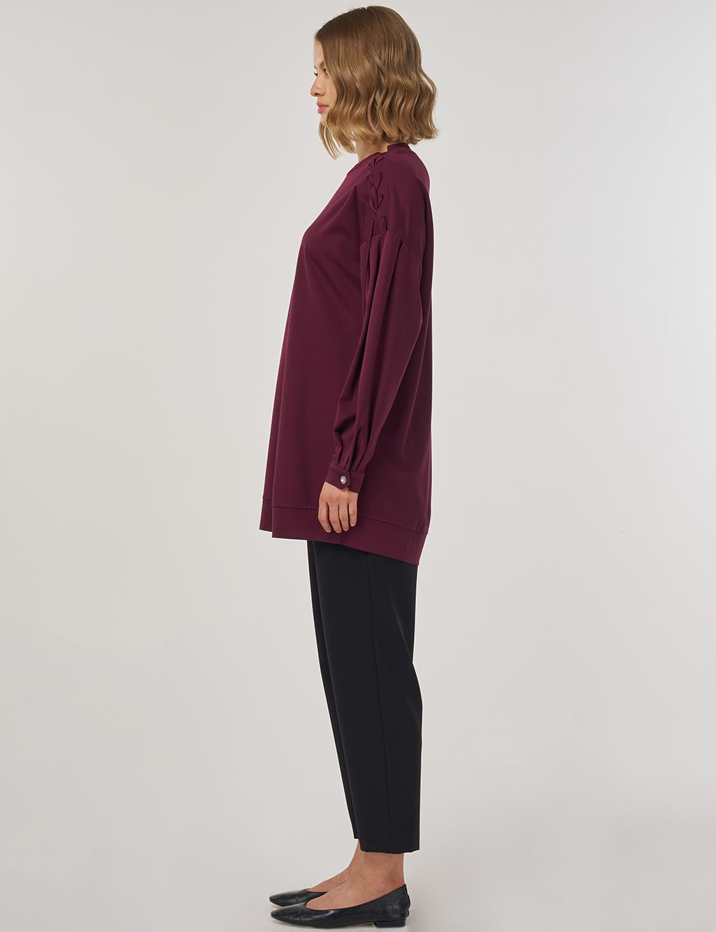 Omzu Bağcıklı Sweatshirt Koyu Bordo