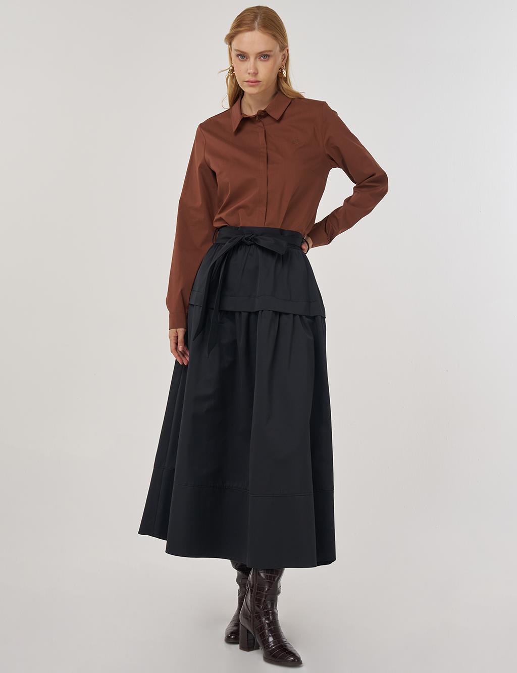 Belted A-Line Skirt in Black