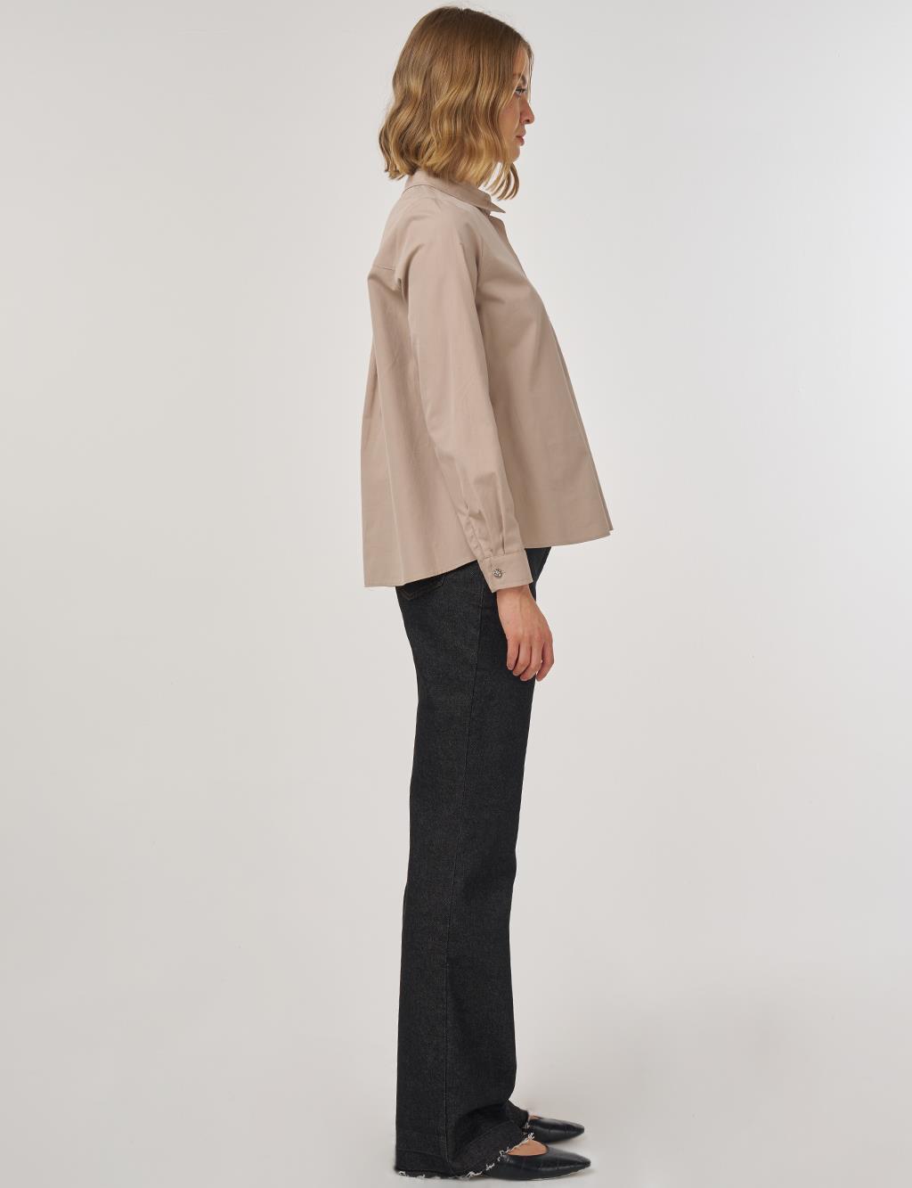 100% Cotton Blouse with Collar in Mink