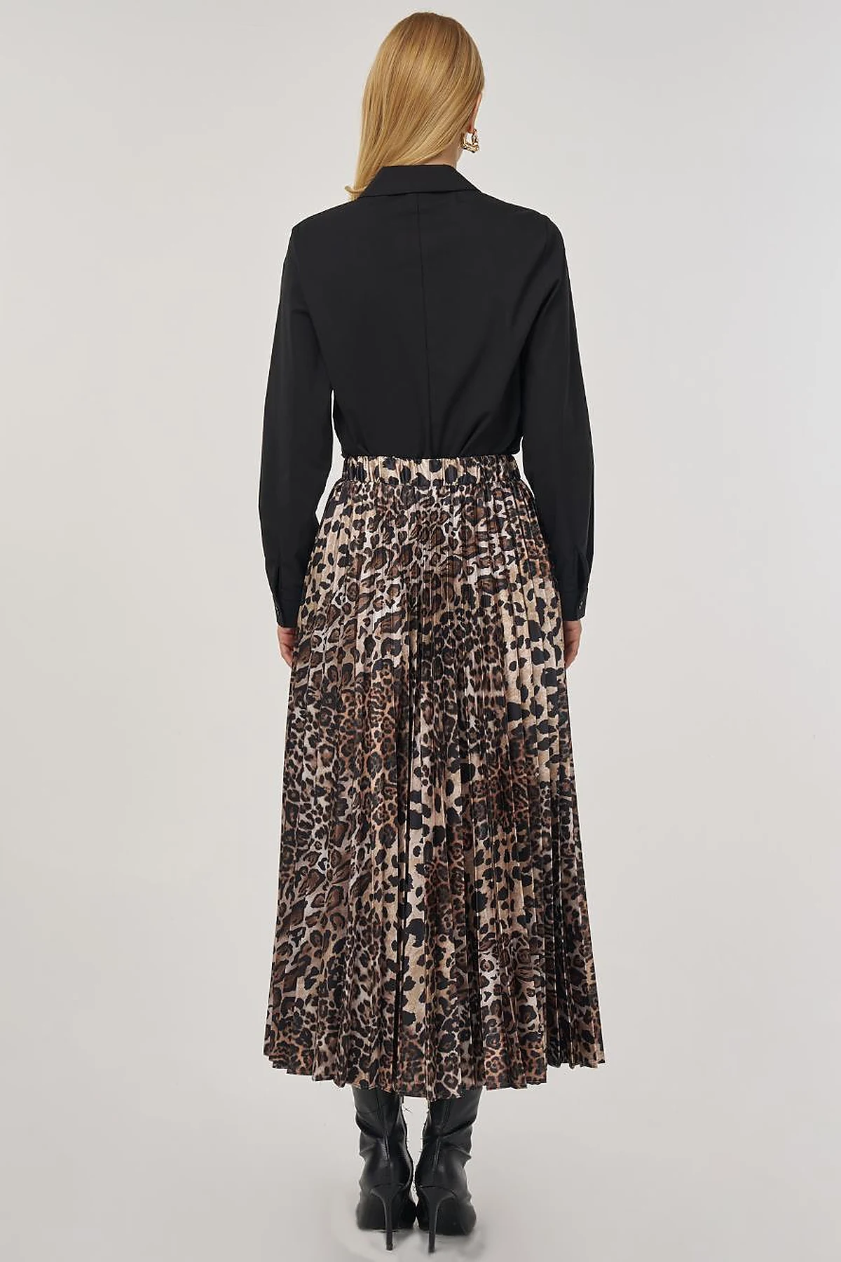 Leopar Desen Piliseli Etek Bej