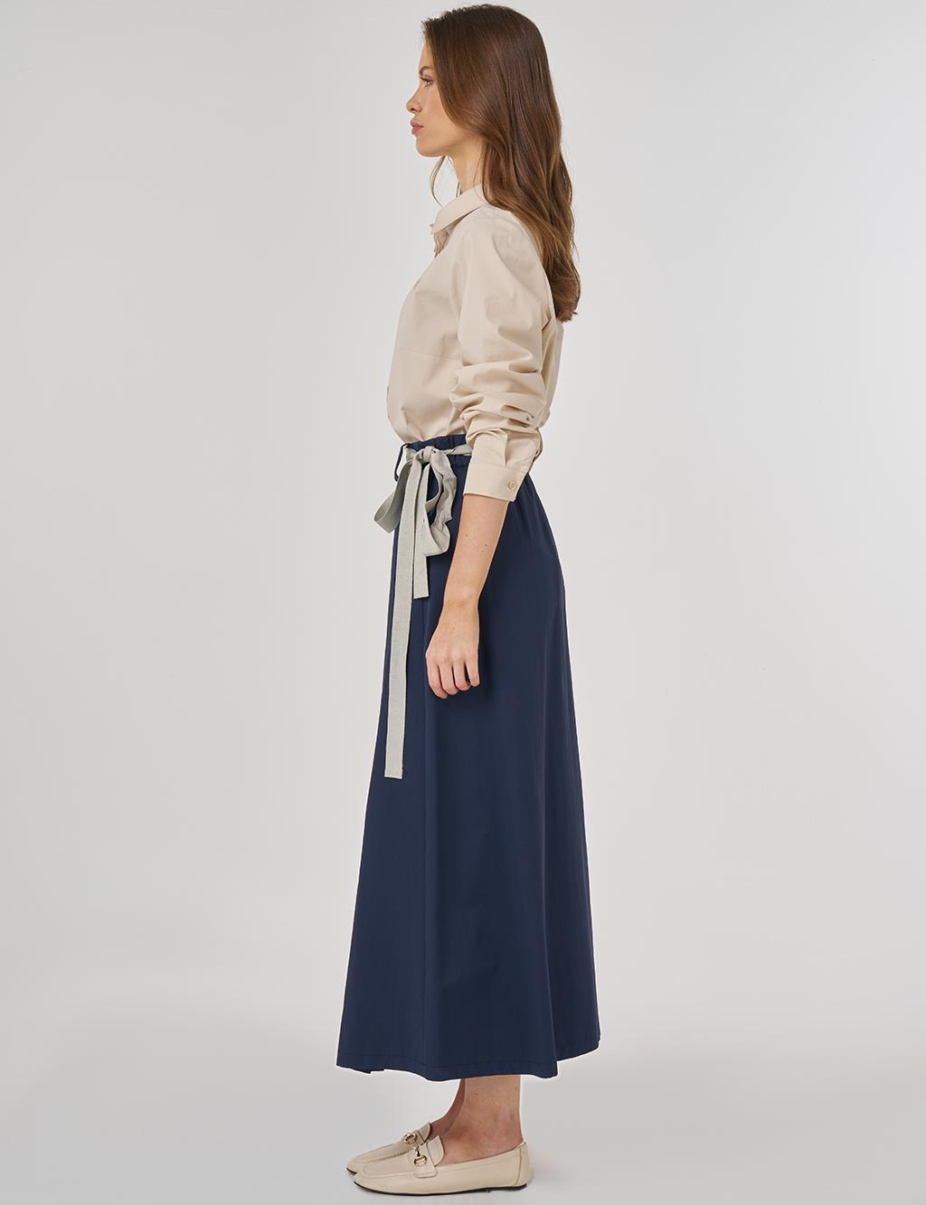 Pleated Skirt with Grosgrain Binding in Dark Navy