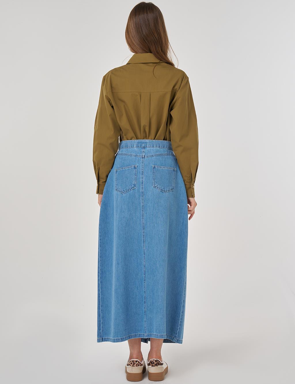 Yüksek Bel Denim Etek Mavi