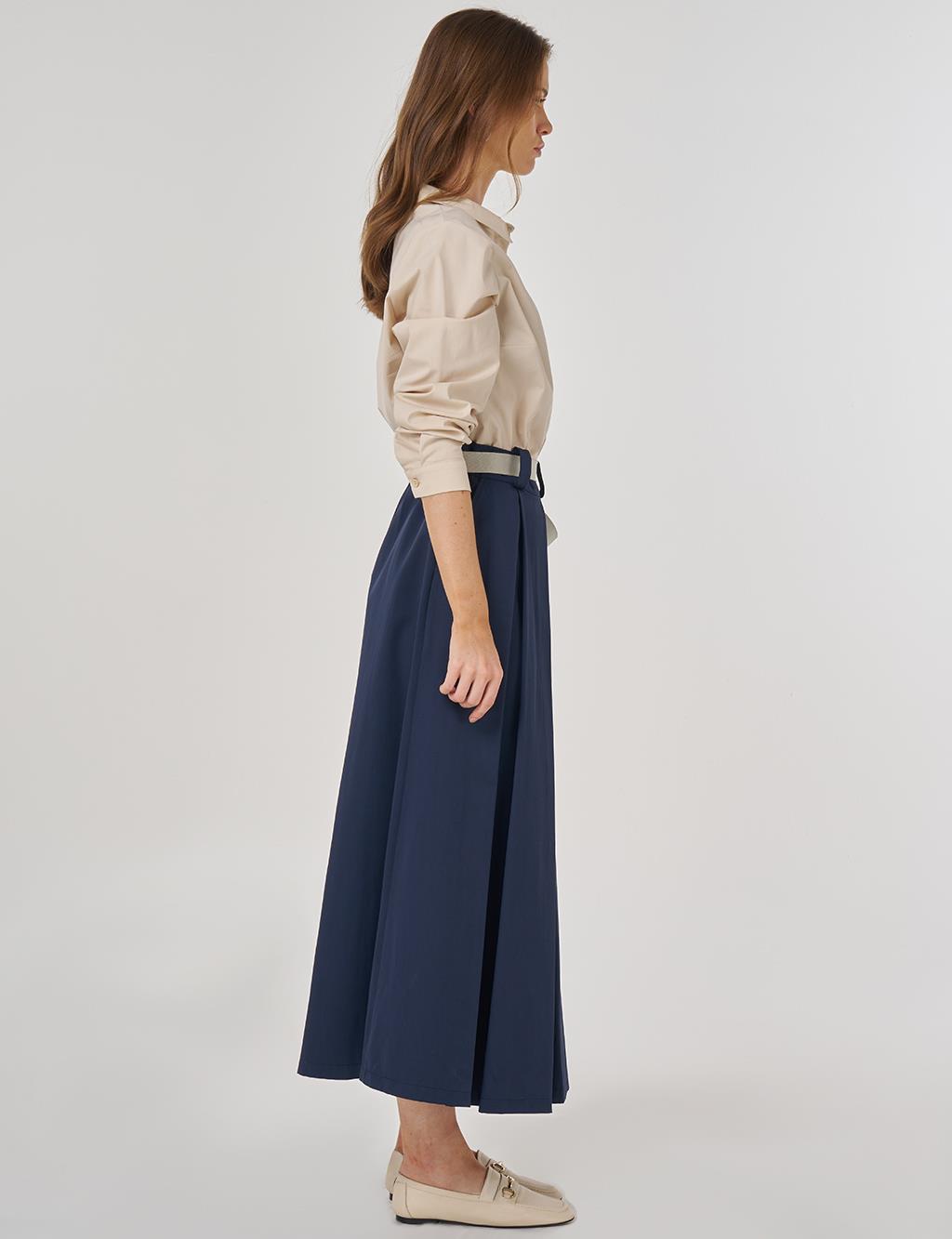 Pleated Skirt with Grosgrain Binding in Dark Navy