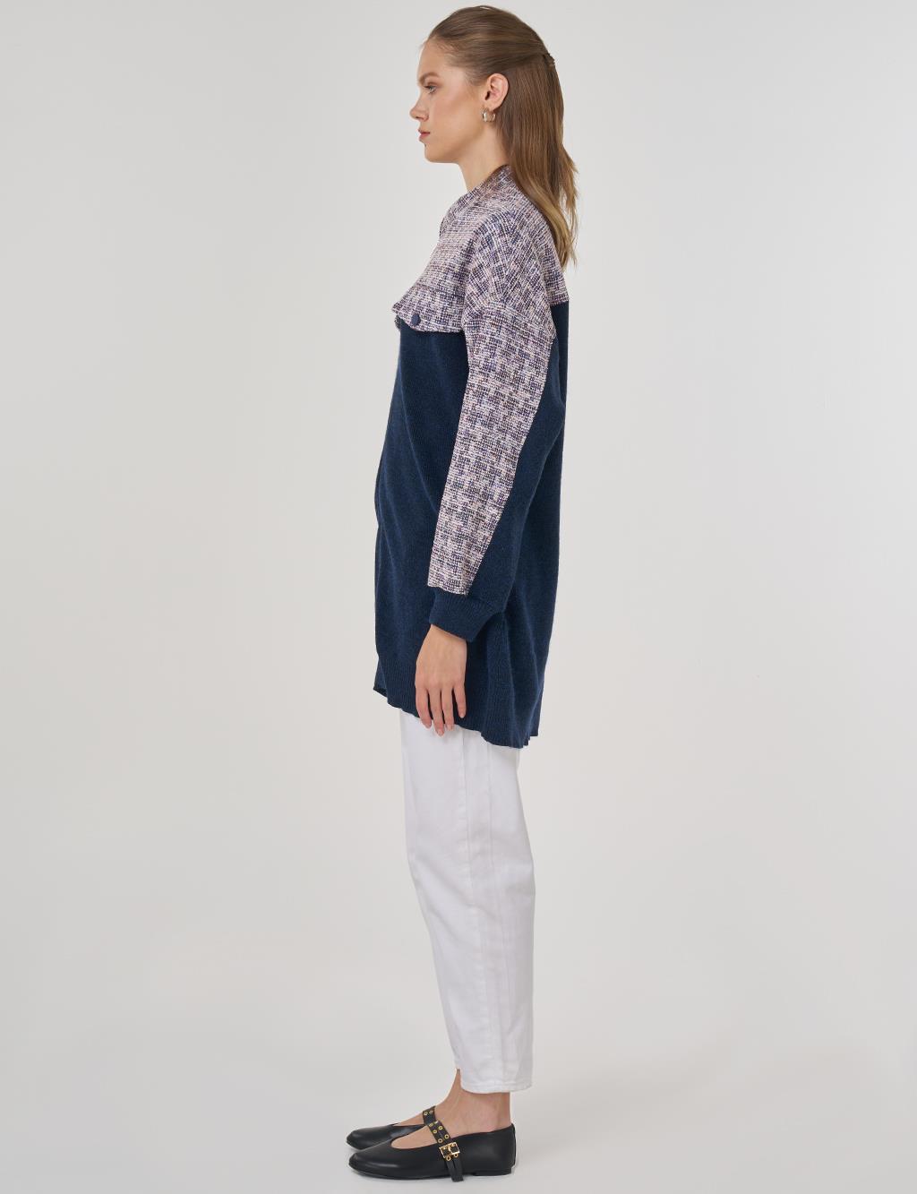 Flap Pocket Knit Cardigan Indigo 