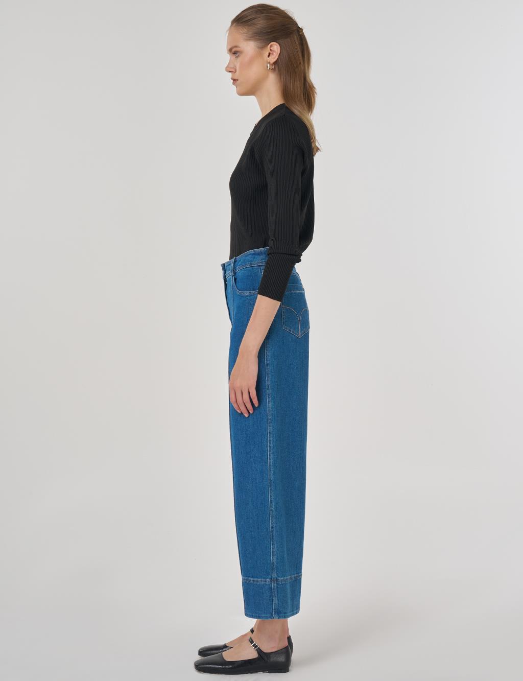 Çima Dikişli Denim Pantolon İndigo