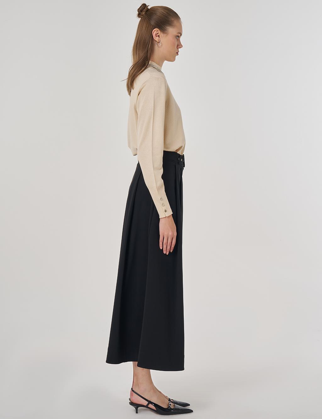 Belted Flared Skirt Black