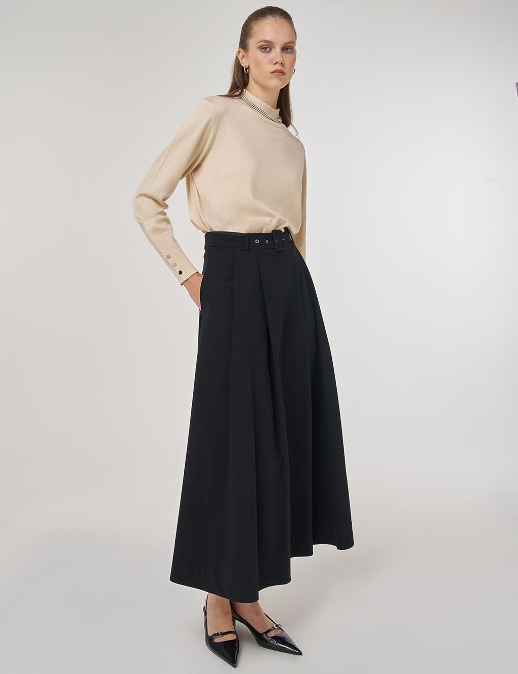Belted Flared Skirt Black
