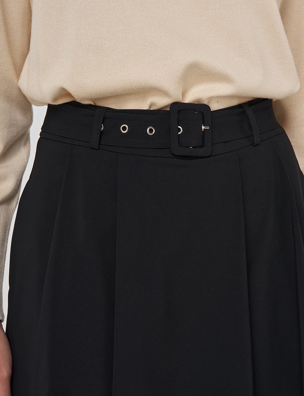 Belted Flared Skirt Black