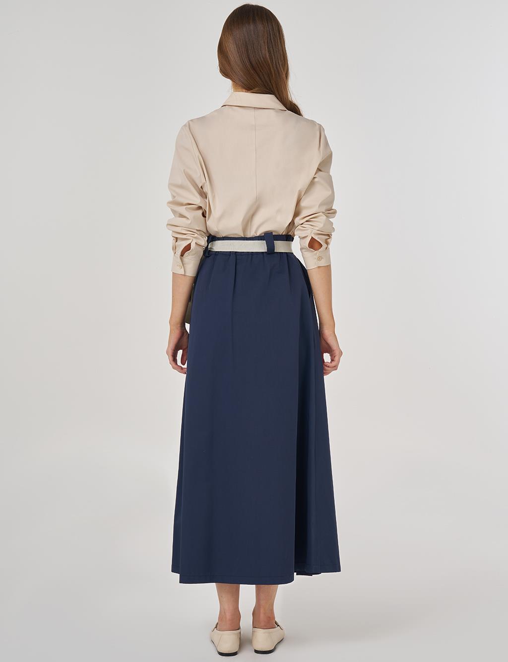 Pleated Skirt with Grosgrain Binding in Dark Navy