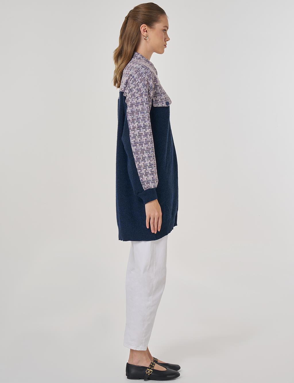 Flap Pocket Knit Cardigan Indigo 