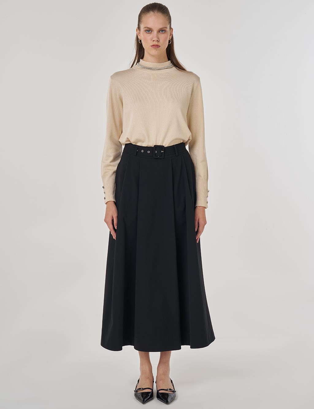 Belted Flared Skirt Black