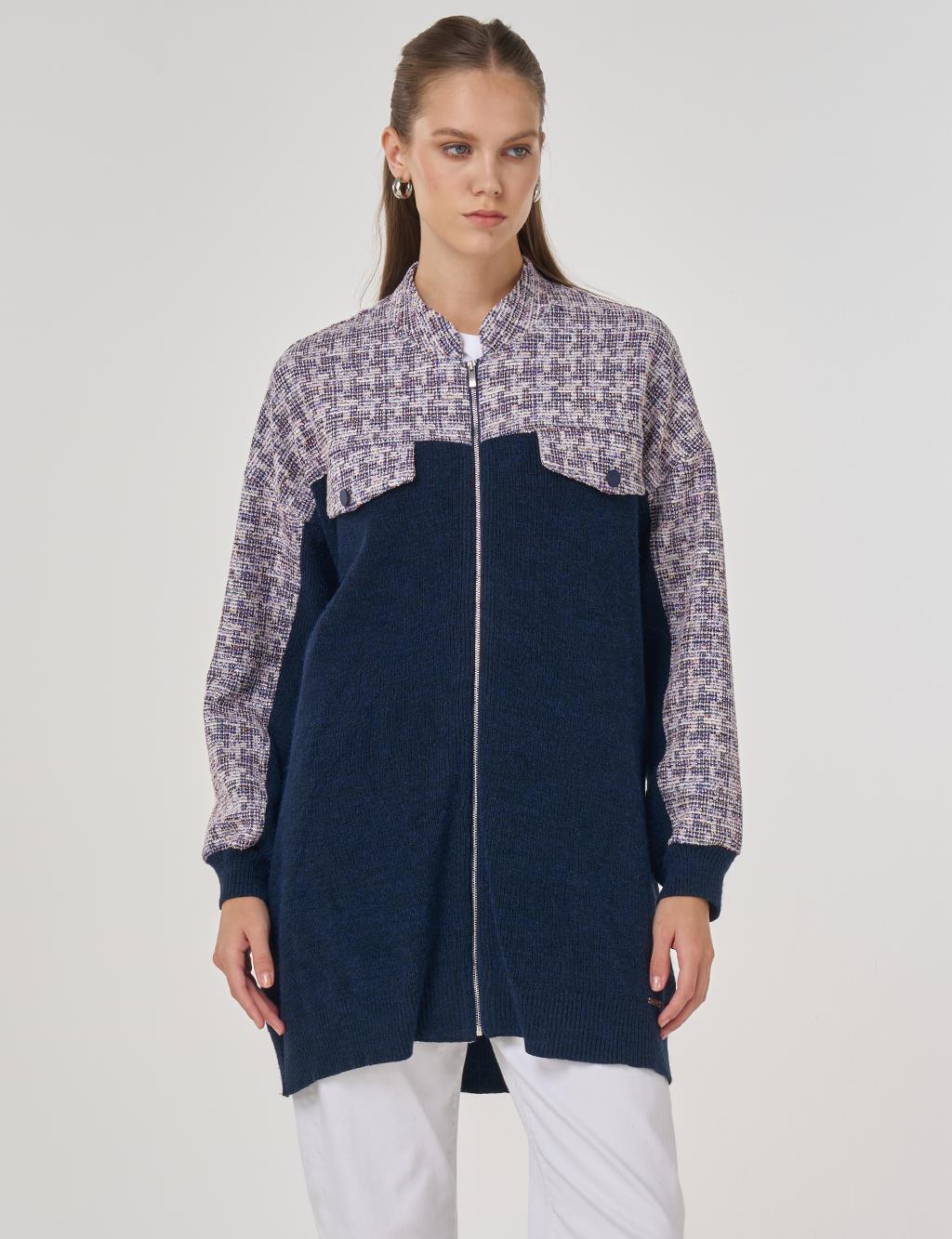 Flap Pocket Knit Cardigan Indigo 