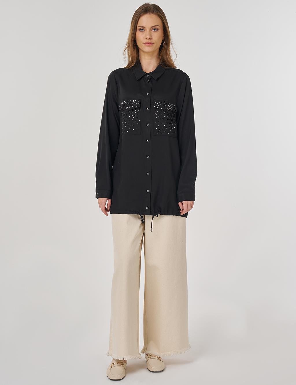 100% Lyocell Double-Pocket Tunic Black