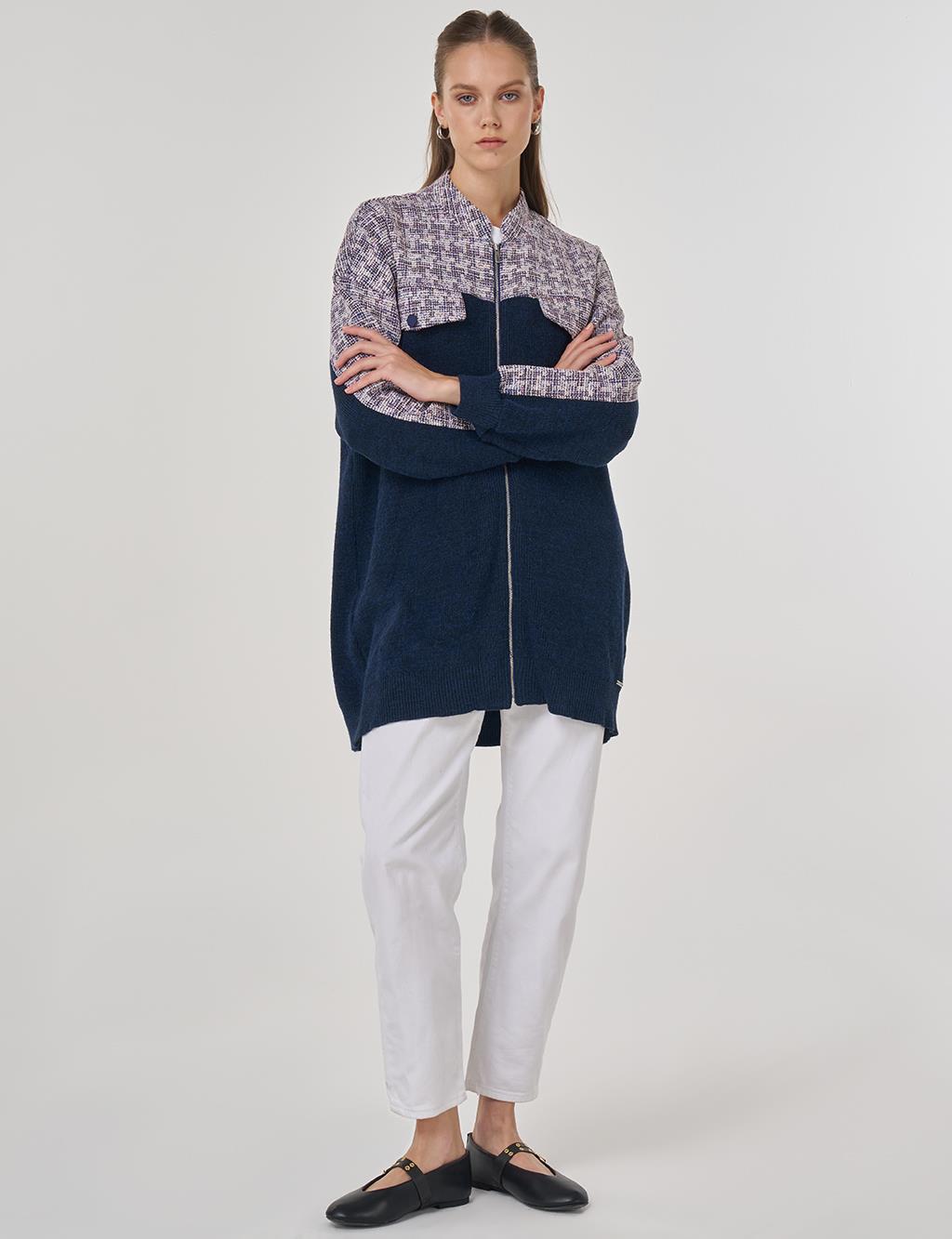 Flap Pocket Knit Cardigan Indigo 