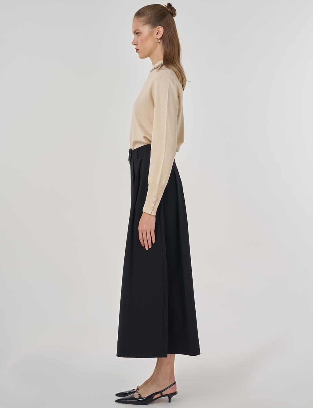 Belted Flared Skirt Black