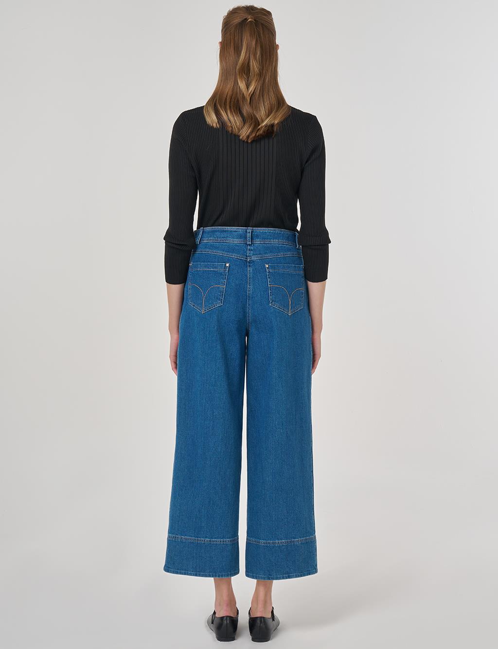 Çima Dikişli Denim Pantolon İndigo