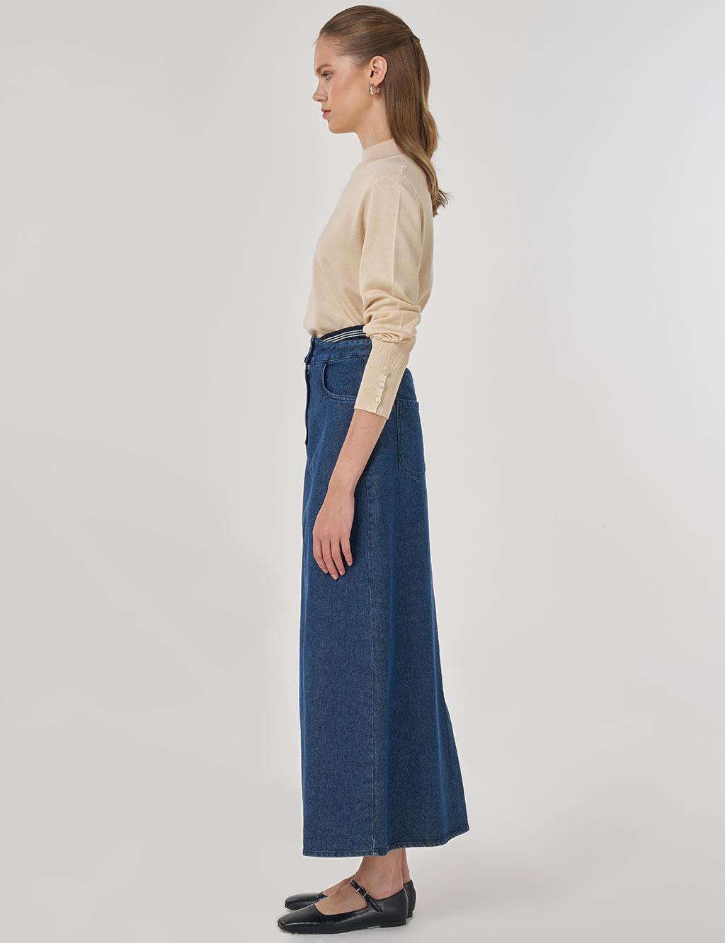 Denim Skirt with Waistband in Indigo