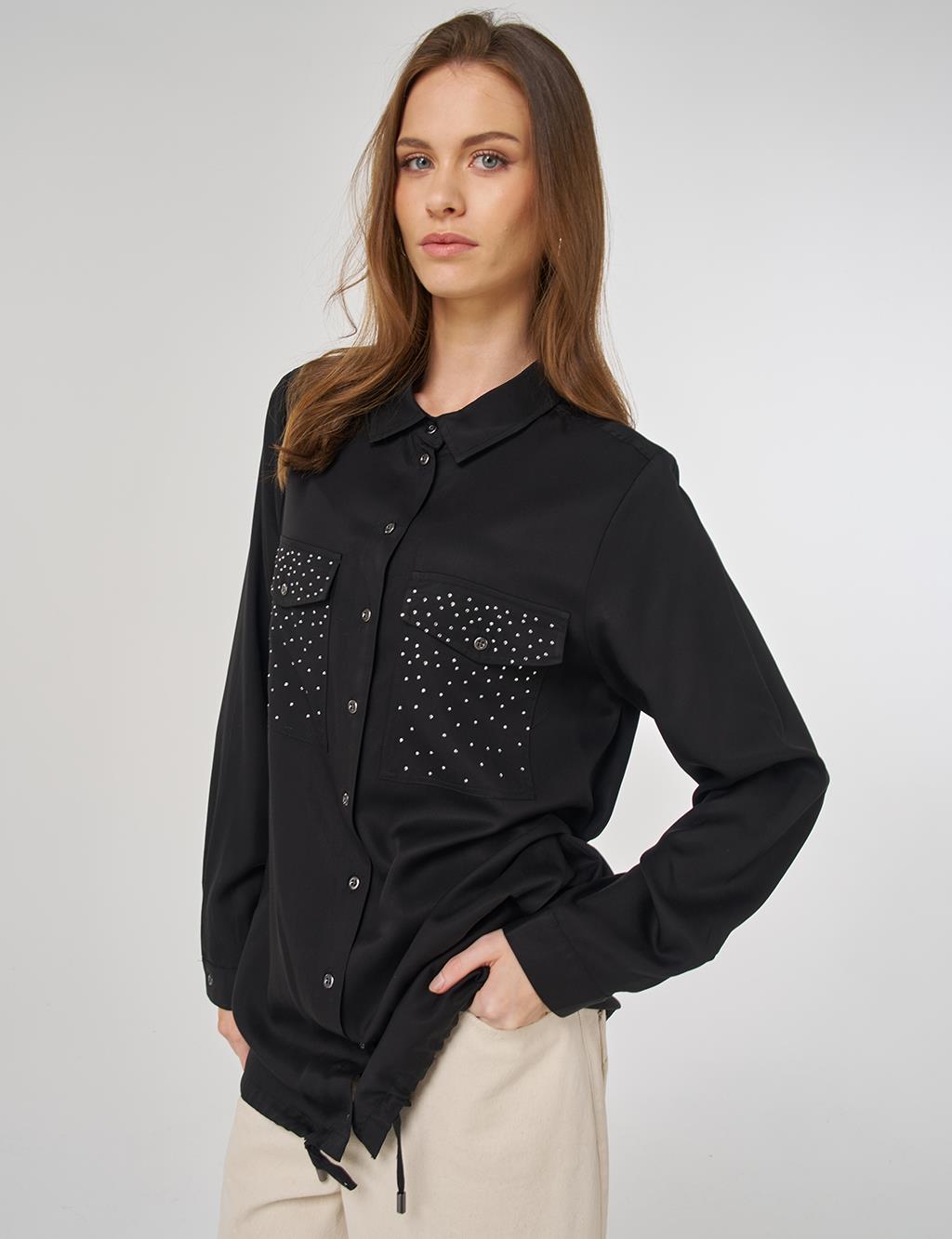 100% Lyocell Double-Pocket Tunic Black