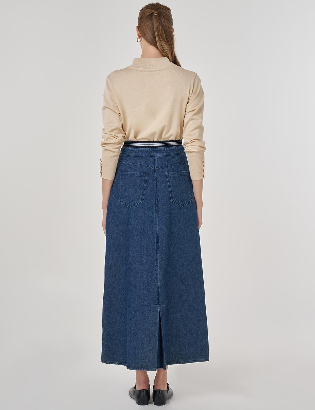 Denim Skirt with Waistband in Indigo