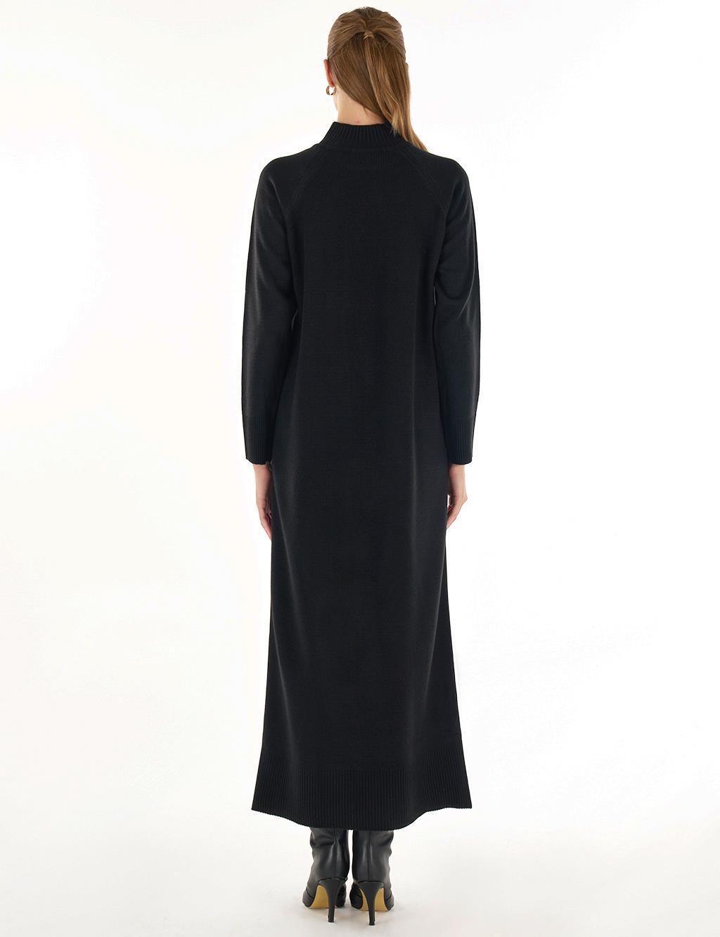 Düğmeli Triko Elbise Siyah