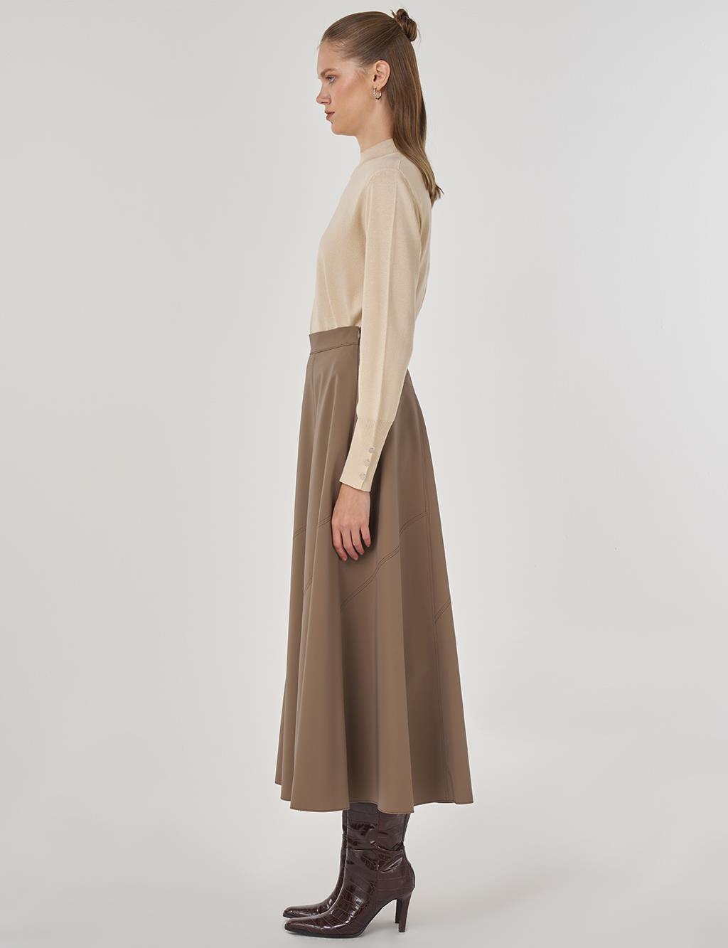 Parça Dikişli Çan Etek Vizon