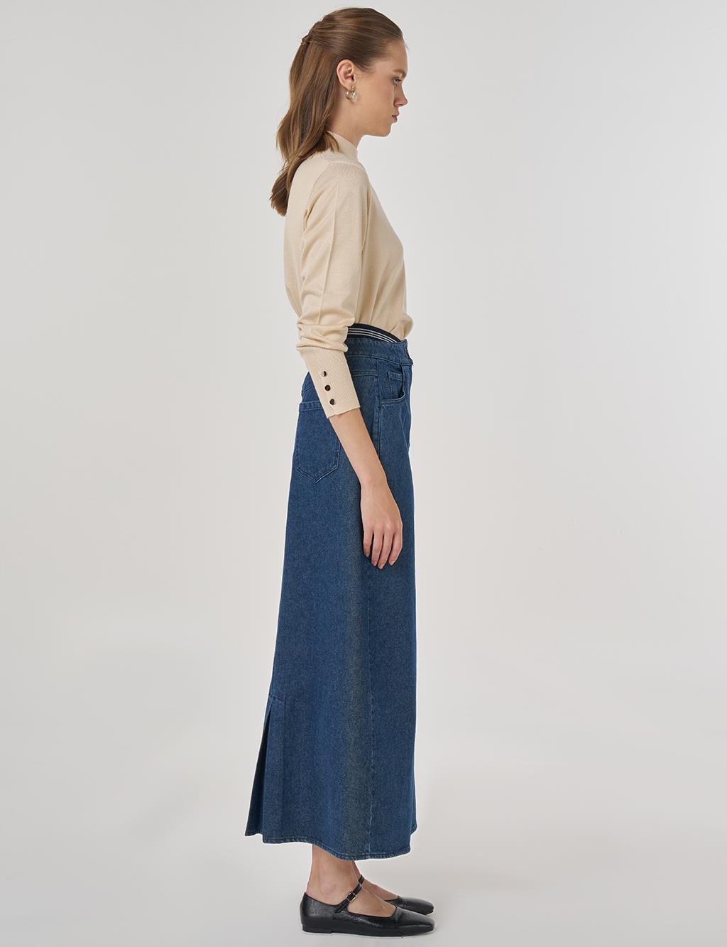 Denim Skirt with Waistband in Indigo