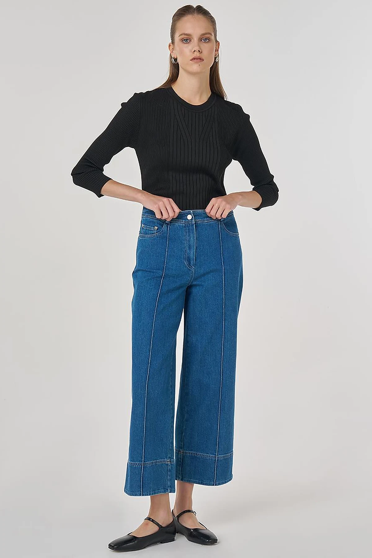 Çima Dikişli Denim Pantolon İndigo