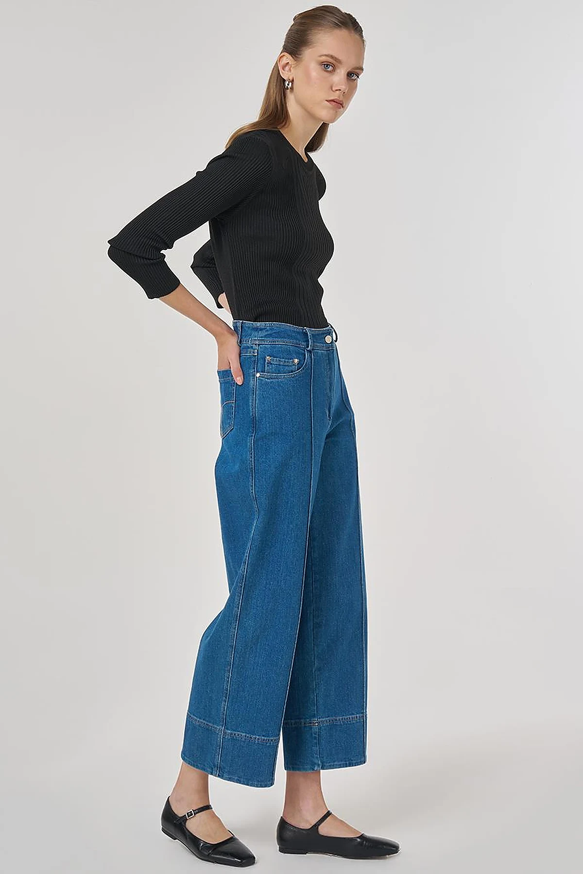 Çima Dikişli Denim Pantolon İndigo