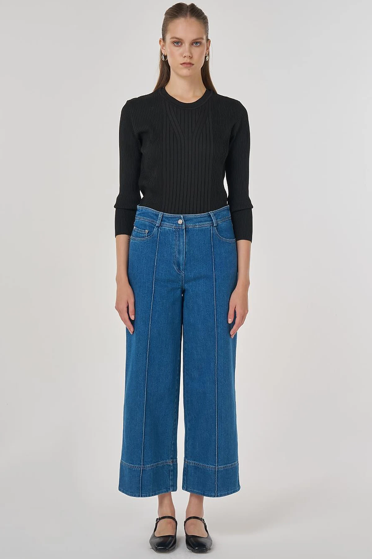 Çima Dikişli Denim Pantolon İndigo