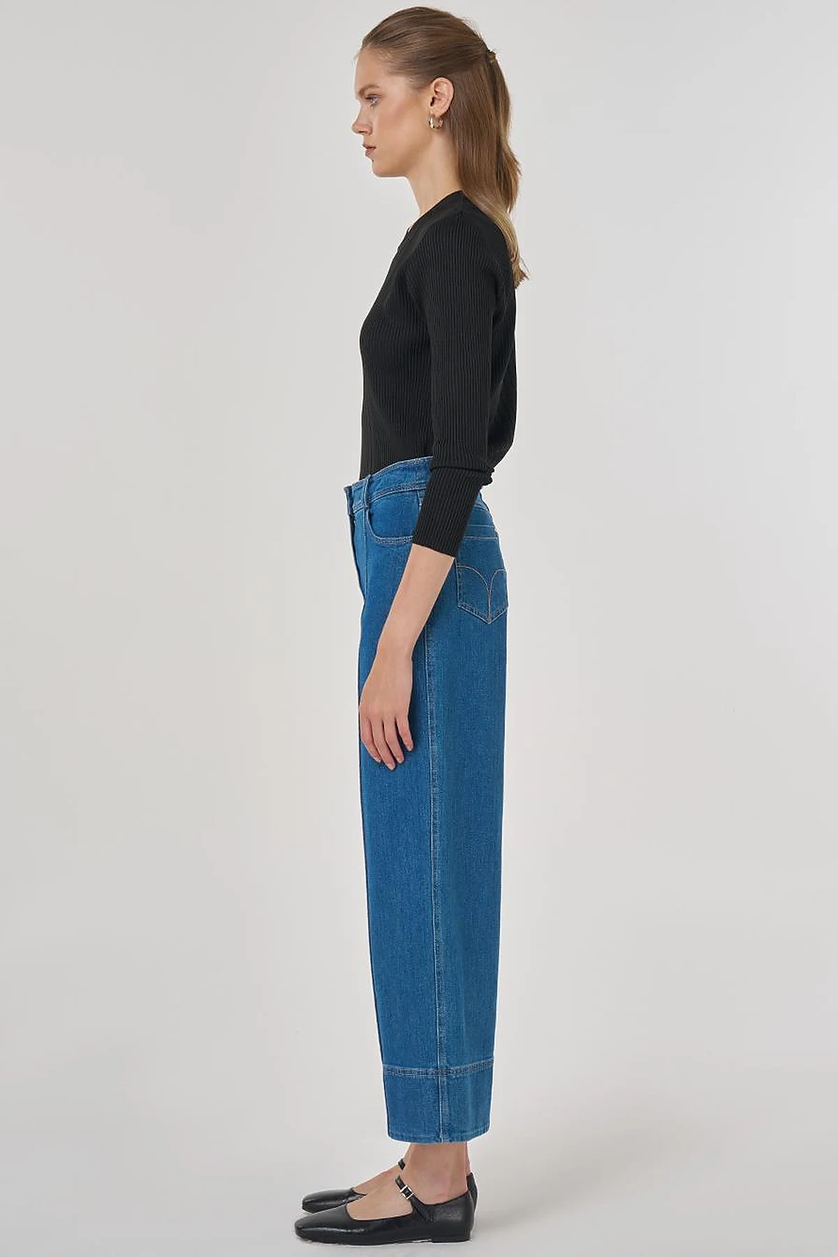 Çima Dikişli Denim Pantolon İndigo