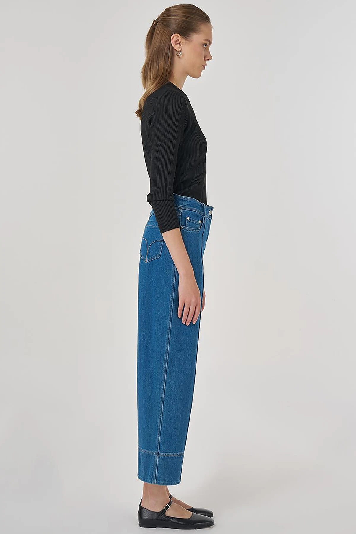 Çima Dikişli Denim Pantolon İndigo