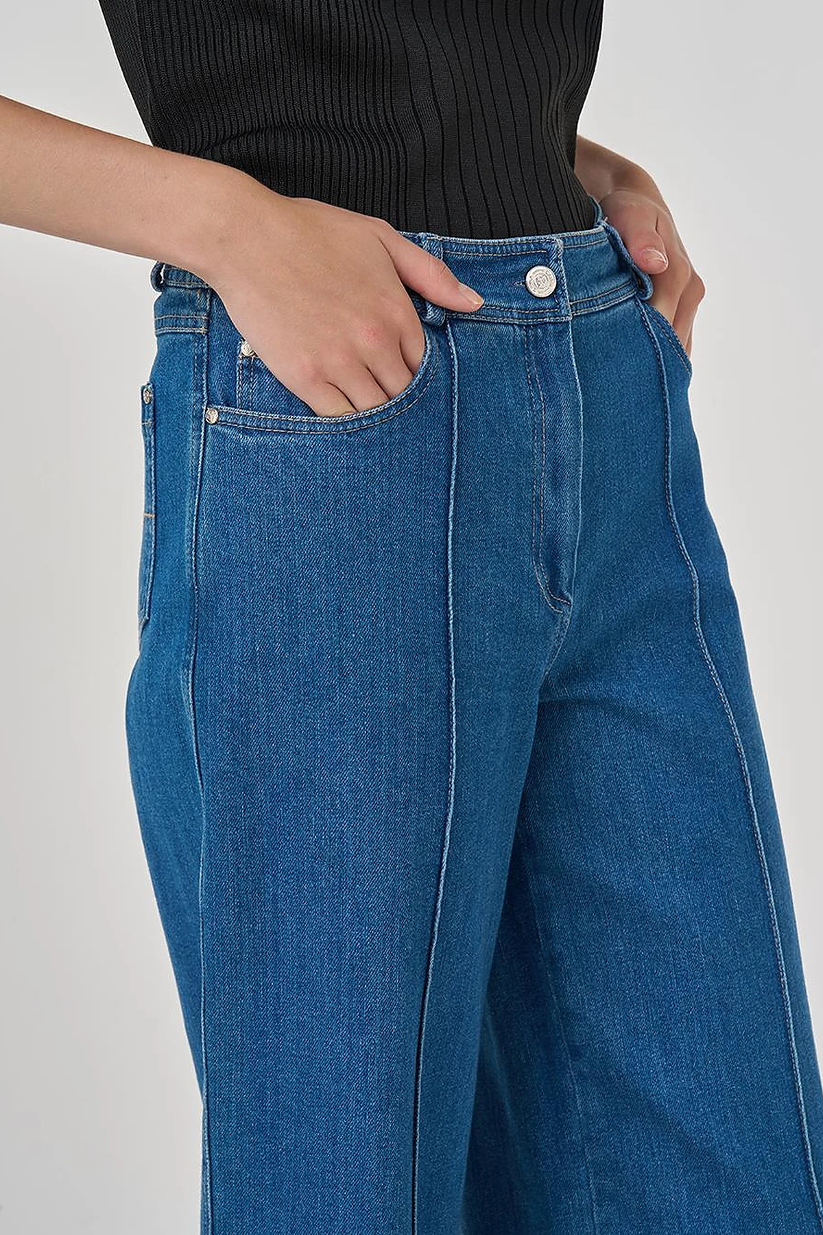 Çima Dikişli Denim Pantolon İndigo