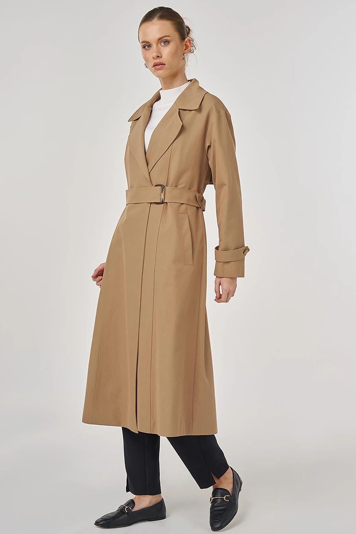 Men's Long Collar Trench Coat in Beige